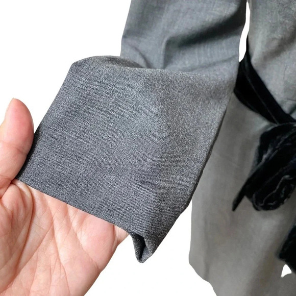 J. Crew Exeter Wool Dress Gray Black Velvet Bow Waist Fitted Size 2 - Picture 6 of 16